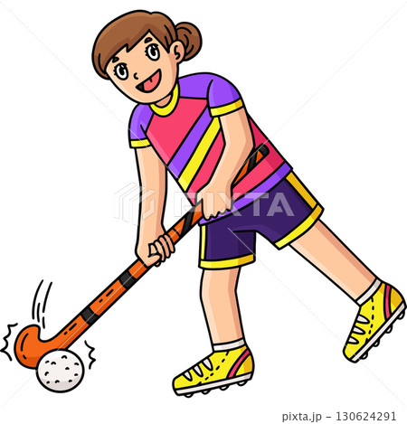Field Hockey Female Player Directing Ball Clipart  130624291