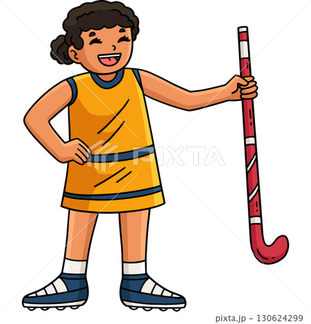Field Hockey Female Player Holding Stick Clipart  130624299