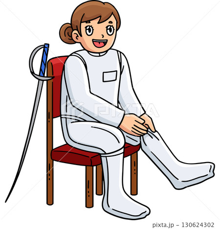 Fencing Female Fencer Wearing Suit Cartoon Clipart 130624302