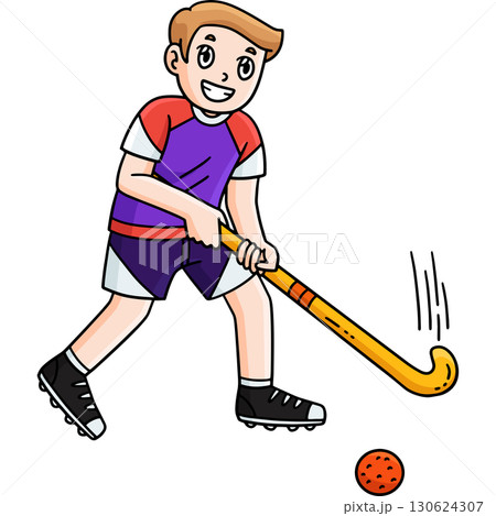 Field Hockey Male Player Ready Hit Ball Clipart  130624307