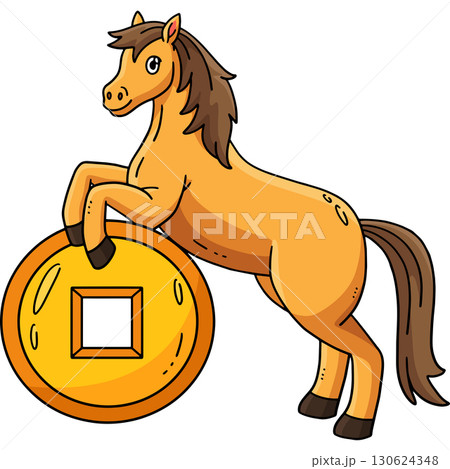 Year of the Horse 2026 and Fortune Coin Clipart  130624348