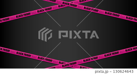 Black Friday sale banner with pink ribbon on dark background and empty space for text. Vector illustration. Black Friday sale banner with pink ribbon on dark background and empty space for text. Vector illustration. 130624643