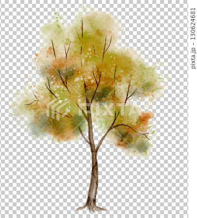 Watercolor illustration of autumn Tree with orange and green foliage. Drawing of forest plant on isolated background. Art for landscapes and woodland scenes. Sketch for fall design. Watercolor illustration of autumn Tree with orange and green foliage. Drawing of forest plant on isolated background. Art for landscapes and woodland scenes. Sketch for fall design. 130624681