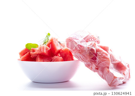 juicy red watermelon in a vacuum for storage 130624941