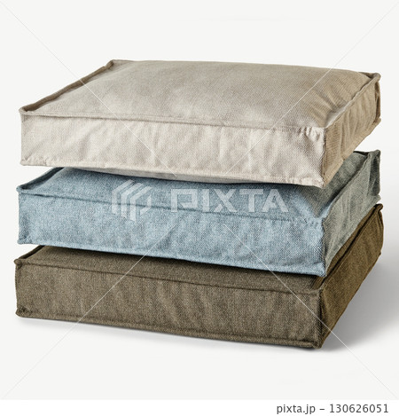 Stack of comfortable pet beds in natural colors for canine relaxation 130626051