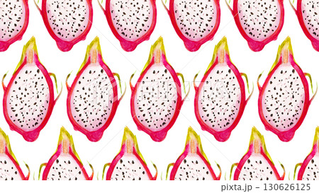 Seamless pattern with dragon fruits, pitaya background. Hand drawn watercolor illustration for tropical wallpaper 130626125