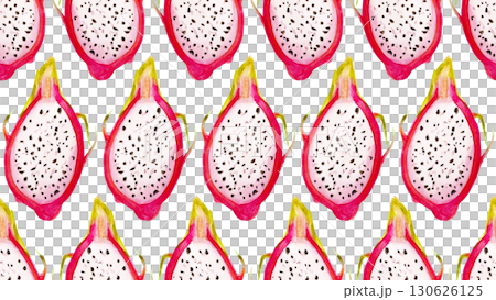 Seamless pattern with dragon fruits, pitaya background. Hand drawn watercolor illustration for tropical wallpaper 130626125