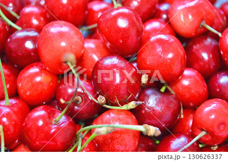Fresh cherries on table. Fruits 130626337