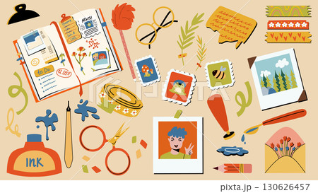 A set of vector illustrations for a diary or a daily planner. Signs, symbols, objects for the planner or organizer 130626457