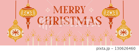 Horizontal Christmas Banner with Christmas Balls and Crhistmas candles. Background Illustration. Horizontal Christmas Banner with Christmas Balls and Crhistmas candles. Background Illustration. 130626460