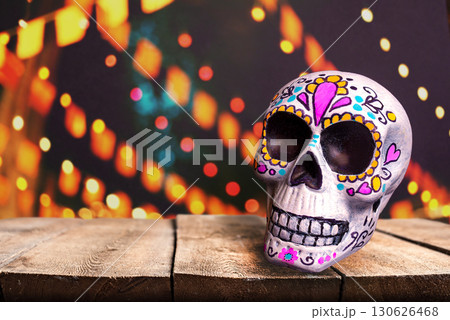 Painted skull for mexican Dia De Los Muertos holiday 130626468