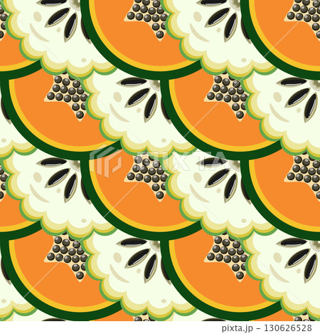 Papaya and sweetsop slices seamless botanical pattern vector illustration Papaya and sweetsop slices seamless botanical pattern vector illustration 130626528