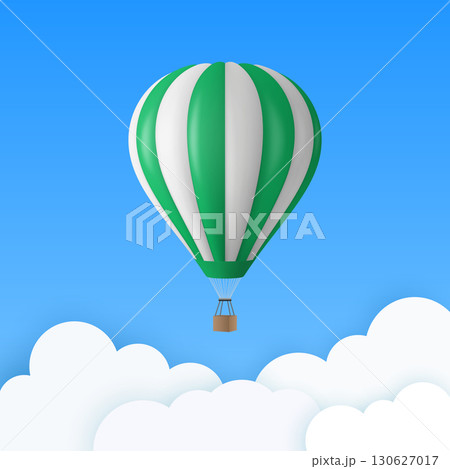 Vector Travel Banner with 3d Realistic Hot Air Balloon Icon on a Blue Sky Background. Design Template, Summer Vacation, Travelling, Tourism and Journey Concept Vector Travel Banner with 3d Realistic Hot Air Balloon Icon on a Blue Sky Background. Design Template, Summer Vacation, Travelling, Tourism and Journey Concept 130627017