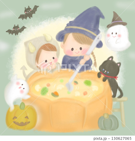 ハロウィン かぼちゃのスープを作る子供たち ハロウィン かぼちゃのスープを作る子供たち 130627065