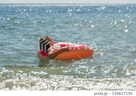 Woman Float Ocean Relaxing Summer Beach Woman Float Ocean Relaxing Summer Beach 130627195