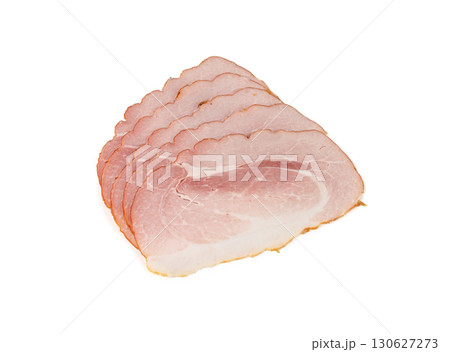 Baked Pork Slices Isolated, Roasted Sliced Loin, Tenderloin Ham Pieces, Boiled Meat Fillet Cuts Baked Pork Slices Isolated, Roasted Sliced Loin, Tenderloin Ham Pieces, Boiled Meat Fillet Cuts 130627273