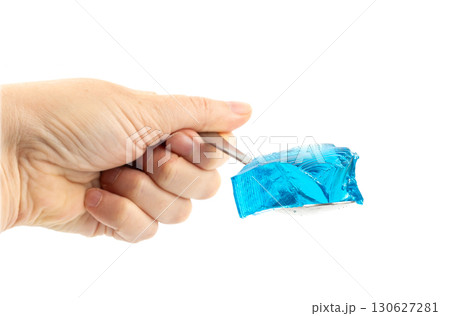 Jelly isolated, blueberry jello, blue gelatin dessert pieces, colour transparent pudding, fruit sweet gel 130627281