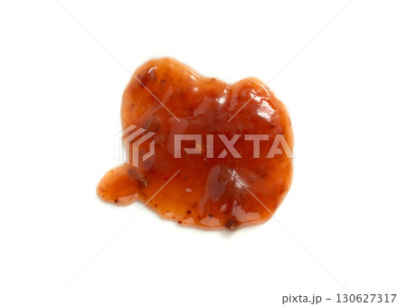 Orange jam with chili isolated, strawberry chilli pepper marmalade smear, spicy fruit jelly fruity confiture 130627317