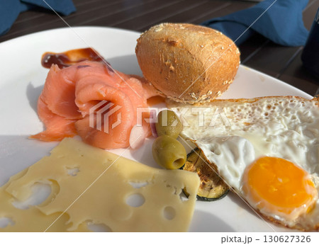 A typical all-inclusive breakfast in a hotel restaurant A typical all-inclusive breakfast in a hotel restaurant 130627326