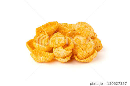 Hummus chickpea chips, chick pea crisps pile, healthy orange snack, fried legume crunchies 130627327