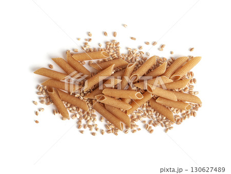 Raw Brown Pasta, Wholegrain Penne, Dry Whole Grain Noodle, Raw Spelt Macaroni, Healthy Italy Food 130627489
