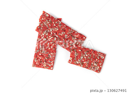 Beetroot crackers, thin rusk beet root bread, red diet multigrain crispbread, various seeds 130627491