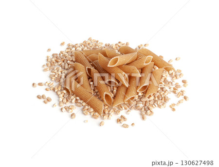 Raw Brown Pasta, Wholegrain Penne, Dry Whole Grain Noodle, Raw Spelt Macaroni, Healthy Italy Food 130627498