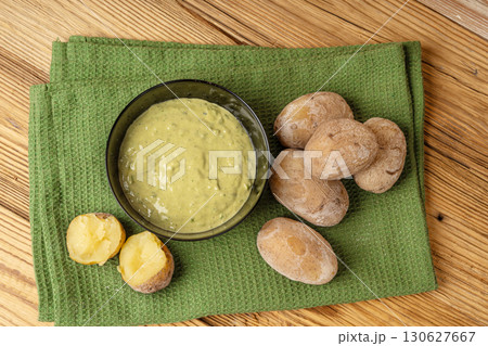 Red mojo rojo and green mojo verde sauces, traditional Tenerife dips, mojo picon dressing Red mojo rojo and green mojo verde sauces, traditional Tenerife dips, mojo picon dressing 130627667