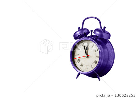 retro clock, watch, pointer clock, Purple, violet color alarm clock on isolated white background 130628253