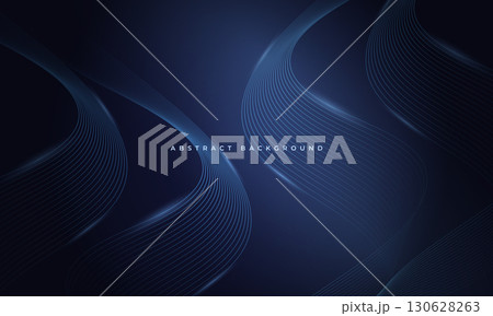 Abstract dark blue vector background with glowing blue wavy lines 130628263