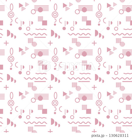 音楽モチーフの幾何学シームレスパターン背景（ピンク） 130628311