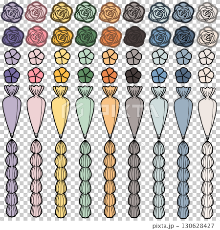 奶油花裝飾、框架、插圖、圖示、裱花袋插圖_推薦顏色 130628427