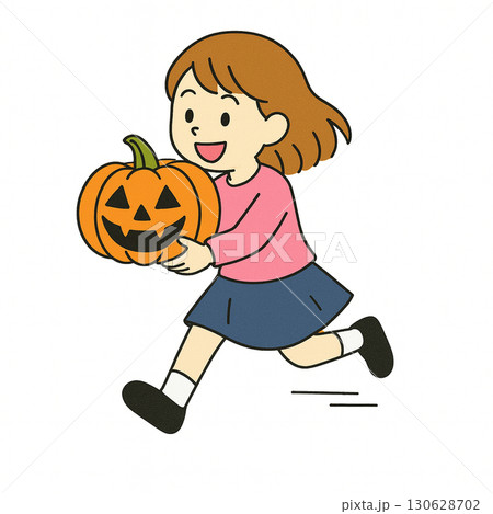 ハロウィン かぼちゃを運ぶ女の子 130628702