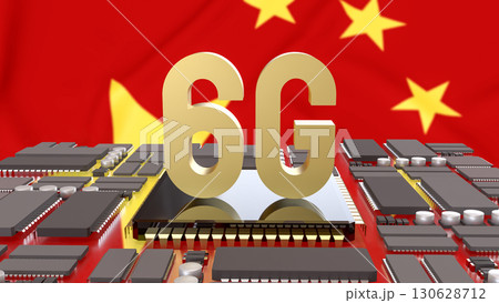 The 6G Technology on IC PCB board for Technology concept 3d Rendering. 130628712