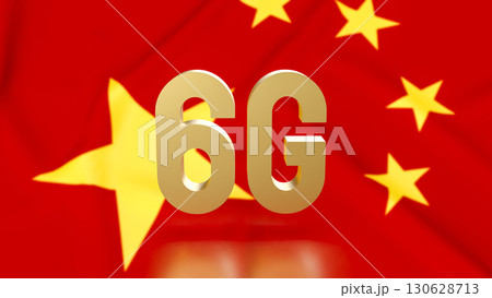 The 6G Technology on Chinese flag for Technology concept 3d Rendering. The 6G Technology on Chinese flag for Technology concept 3d Rendering. 130628713