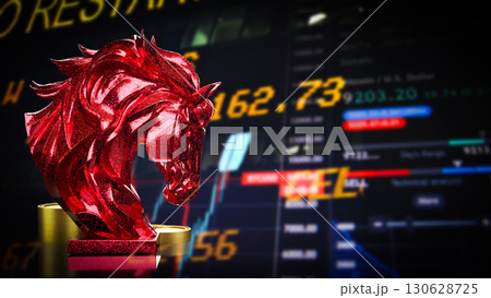 The Red Horse Bust and coins for Business concept 3d Rendering. The Red Horse Bust and coins for Business concept 3d Rendering. 130628725