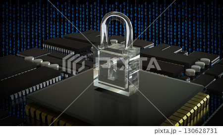 The Key on PCB board for IT security concept 3d Rendering. 130628731