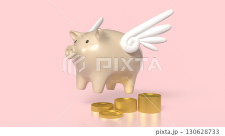 The Piggy Bank and gold coins for earn or saving concept 3d Rendering. The Piggy Bank and gold coins for earn or saving concept 3d Rendering. 130628733