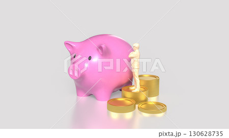 The Piggy Bank and gold coins for earn or saving concept 3d Rendering. 130628735