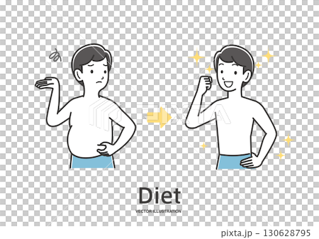 ダイエットをする男性のビフォーアフター 130628795