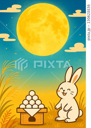 十五夜、中秋の名月、お月見のイラスト 130628836