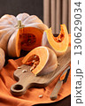 Cut Musquee De Provence Pumpkin On Kitchen Table 130629034