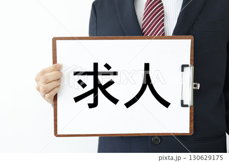 スーツの男性が求人の文字を示す。就職と転職の概念。 スーツの男性が求人の文字を示す。就職と転職の概念。 130629175