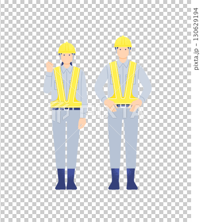穿著反光背心的男女建築工地導遊、可靠的警衛、插圖集 穿著反光背心的男女建築工地導遊、可靠的警衛、插圖集 130629194