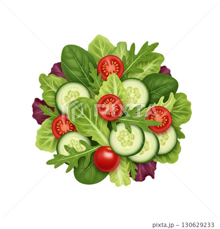 新鮮で美味しそうな野菜がたっぷり！白背景のヘルシーサラダのイラスト 130629233