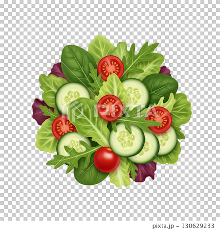 新鮮で美味しそうな野菜がたっぷり！白背景のヘルシーサラダのイラスト 130629233