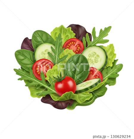 新鮮で美味しそうな野菜がたっぷり！白背景のヘルシーサラダのイラスト 130629234