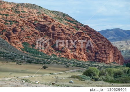 キルギス_ジュク川沿いのトレイル_ダルハンの露頭 130629403