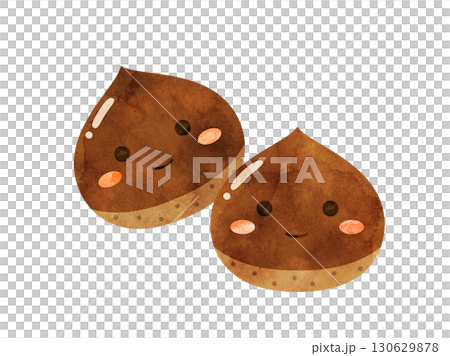 栗に顔をつけてキャラクターにしたイラスト　水彩風加工バージョン 130629878