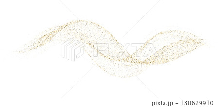 Gold liquid particle wave with abstract glow. Abstract fluid flow elegant golden curved dashed gradient, dotted texture. Holiday shine for vector luxury design background, Christmas illustration 130629910